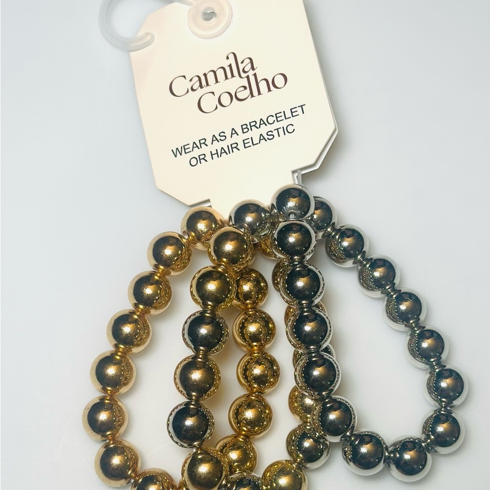 Camila Coelho Tri Color Gold and Silver Beaded Bracelet Set